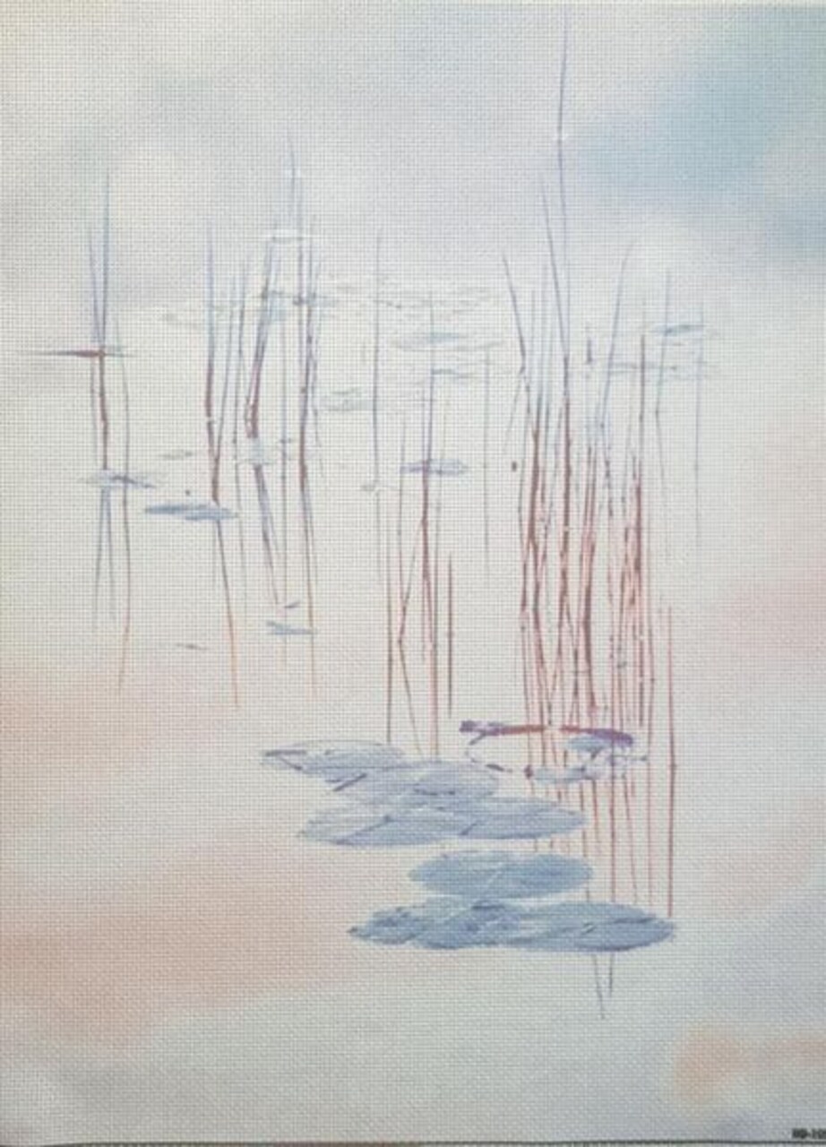 Winter Reflections Designer Printed AIDA Fabric. Canvas for embroidery with an applied background KF-1091A